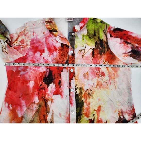 Parsley & Sage Top Watercolor Floral Art to Wear Sculptural Crinkle Gauze 2XL - Picture 5 of 9